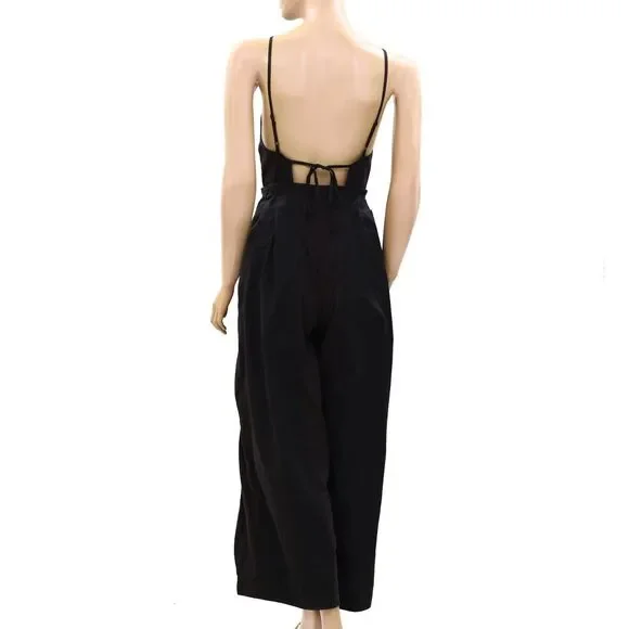 By Anthropologie High Tide Wide-Leg One-Piece Jumpsuit Dress Black M NEW 275674